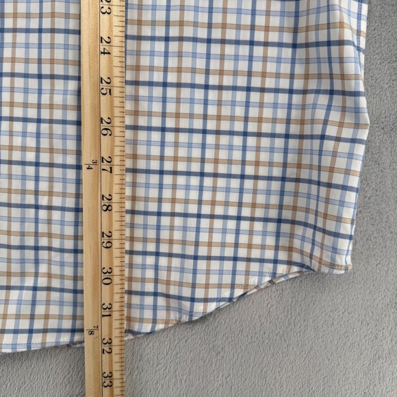 Peter Millar Crown Lite Mens Blue Tan Plaid Button Down Shirt Casual Size XL - Picture 15 of 16